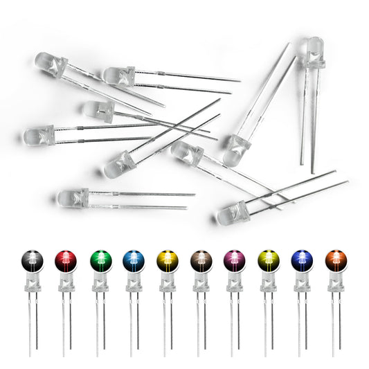 GuuYebe LEDs, Single LED Light LED Diode Lamp DIY Kit 3mm 10 Colors 10PCS