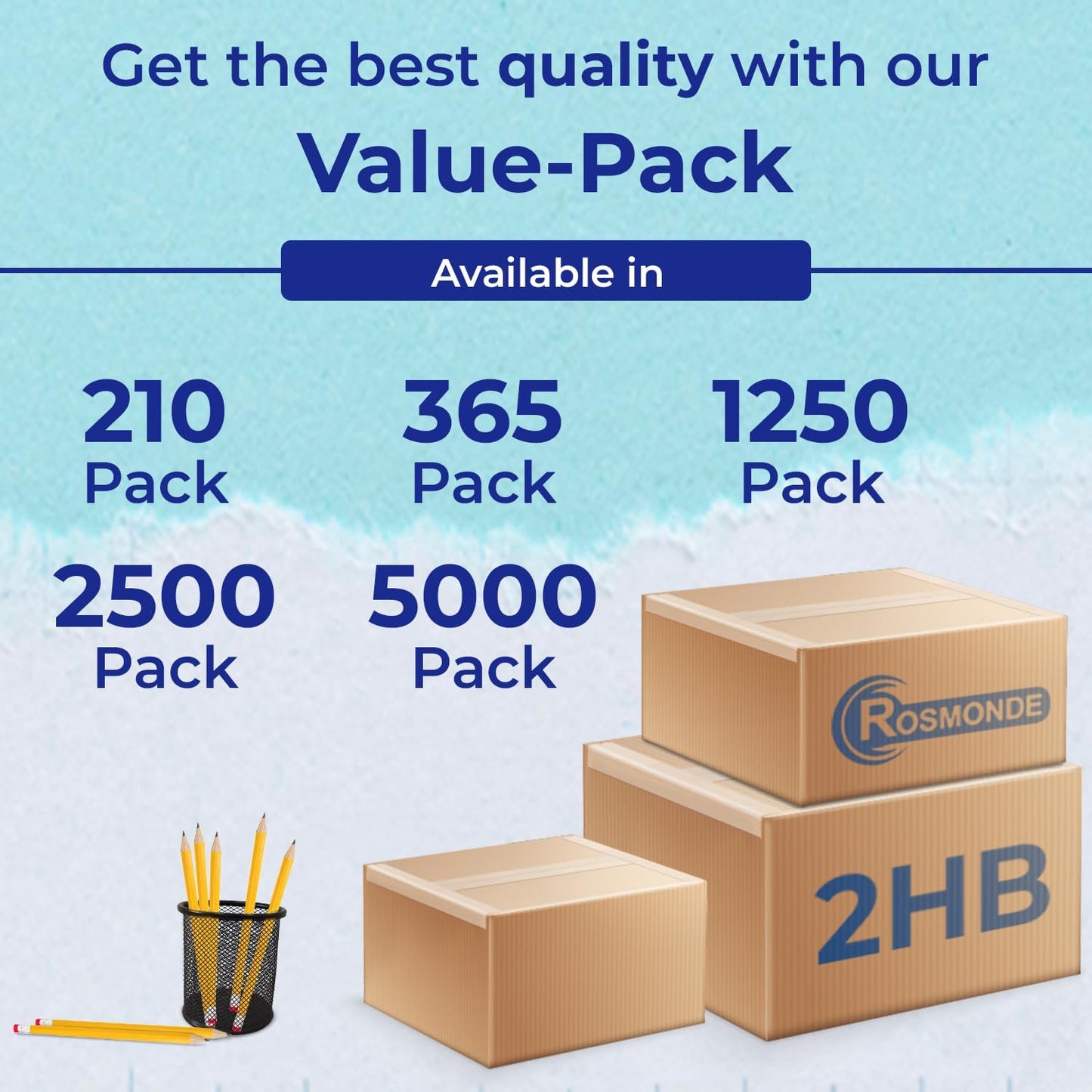 Rosmonde Pencils Bulk, 600 Pack, Pre Sharpened #2, Bulk Yellow Pencils