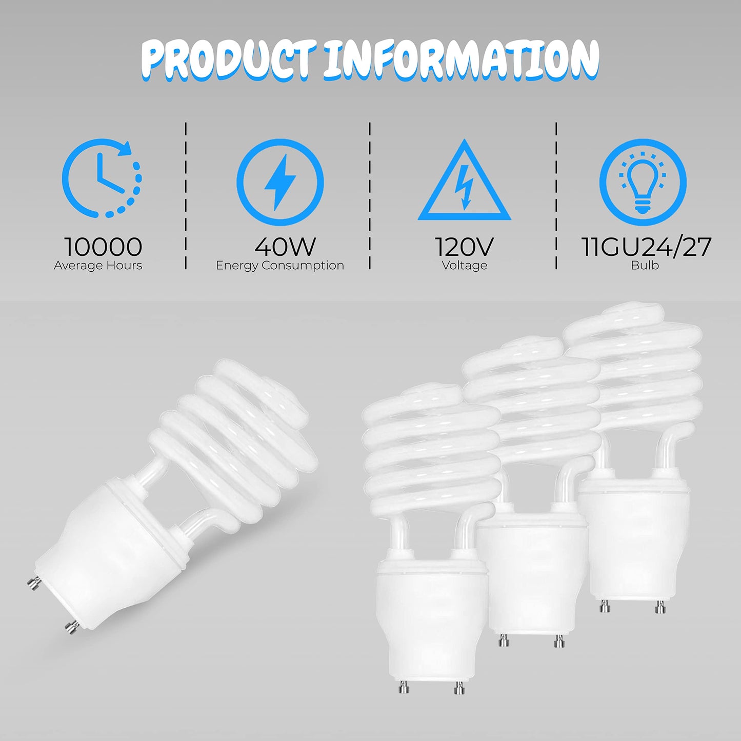 OHLECTRIC CRI 82 Mini Spiral - Compact Fluorescent Light Bulbs - GU24 Light Bulb - 120 Volt Non-Dimmable - 11 Watt, 650 Lumens - Two Pin Fluorescent
