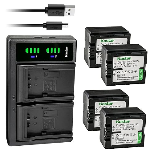 Kastar 4-Pack VW-VBN130 Battery and LTD2 USB Charger Replacement for Panasonic HC-X910, HC-X920, HC-X920M, HDC-HS900, HDC-HS900GK, HDC-HS900GK-3D