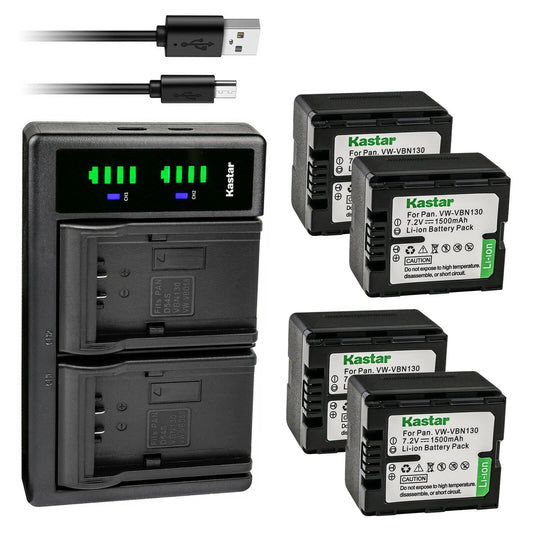 Kastar 4-Pack VW-VBN130 Battery and LTD2 USB Charger Replacement for Panasonic HC-X910, HC-X920, HC-X920M, HDC-HS900, HDC-HS900GK, HDC-HS900GK-3D