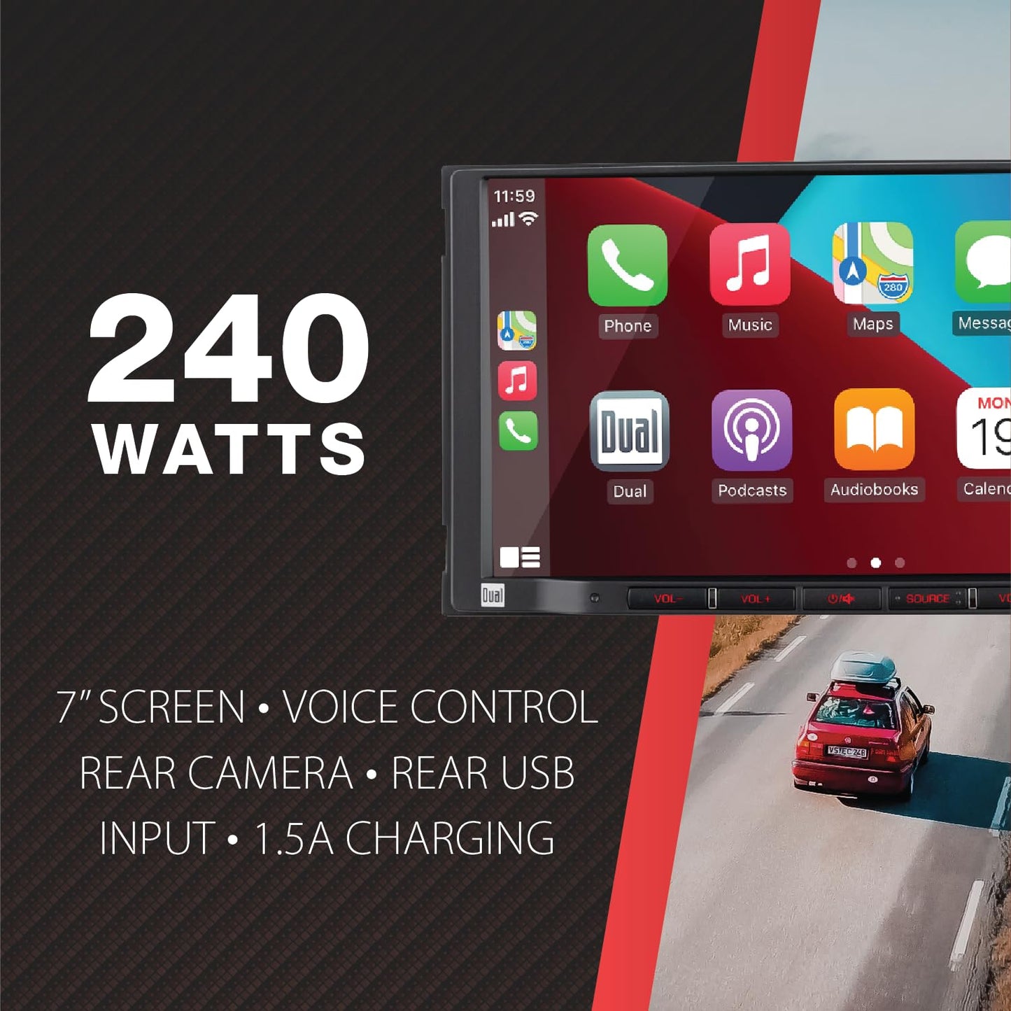 Dual Electronics DCPA71 7-inch Certified Apple Carplay Android Auto | Double DIN Touchscreen Car Stereo Radio | Bluetooth Hands Free Calling & Music