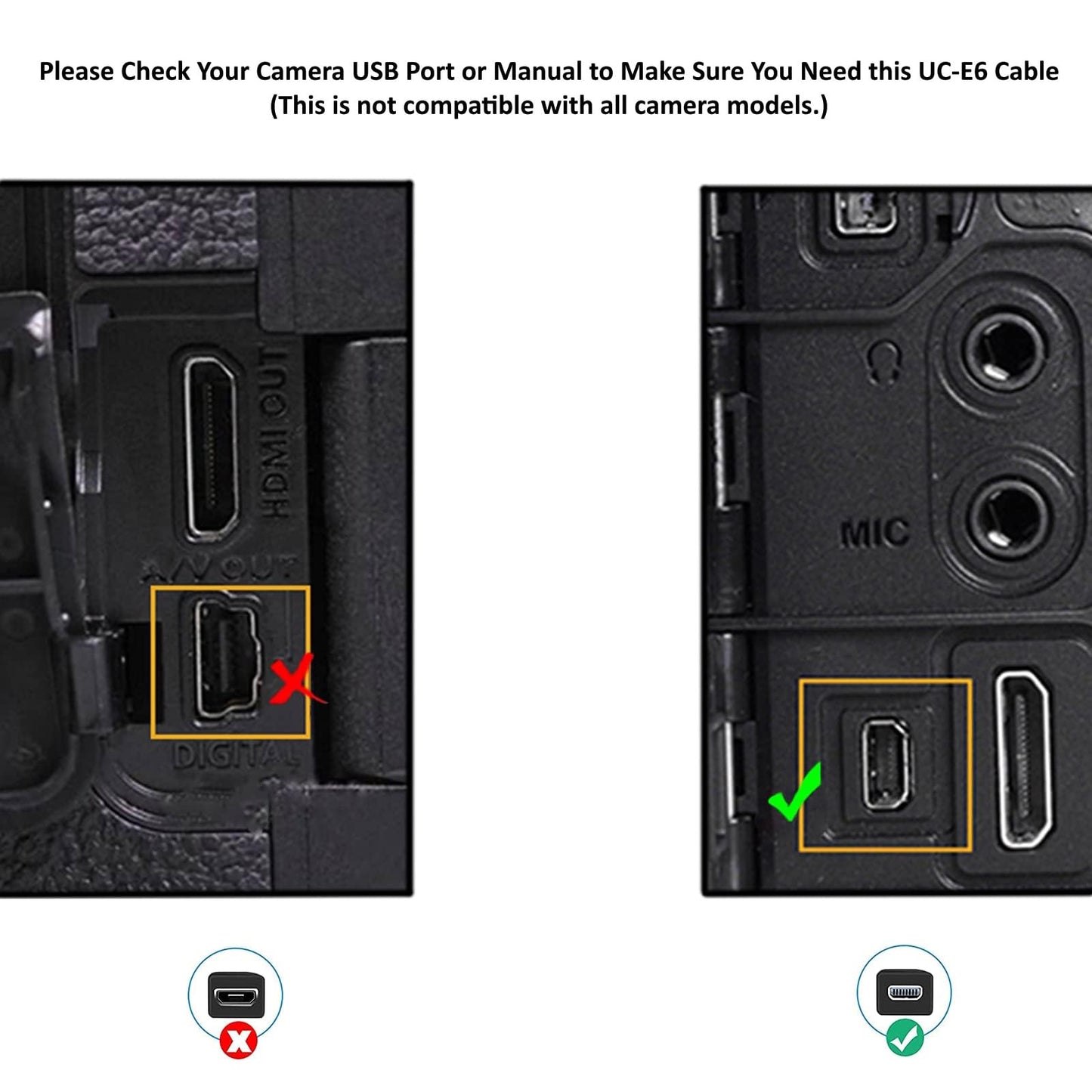 USB Cable Photo Transfer Charger Cord UC-E6 for Nikon D3300 D750 D5300 D7200 D3200, Coolpix B500, Select Coolpix & DSLR (Please See Product Pictures