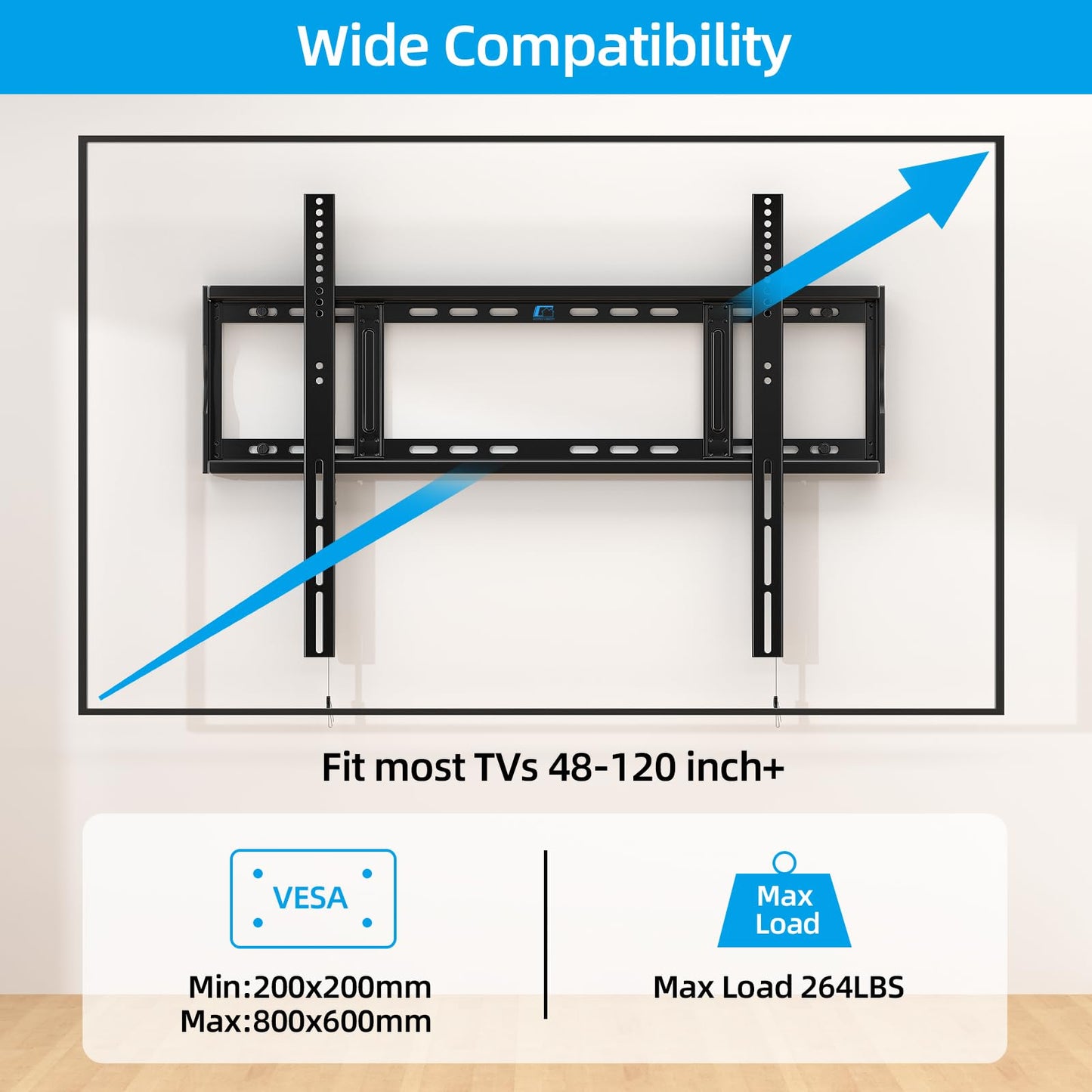 HOME VISION Heavy Duty Fixed TV Wall Mount Bracket for 48-120 Inch Extra Large Flat Screen Smart TVs, 264 Lbs Capacity, Max VESA 800x600 mm, Stud
