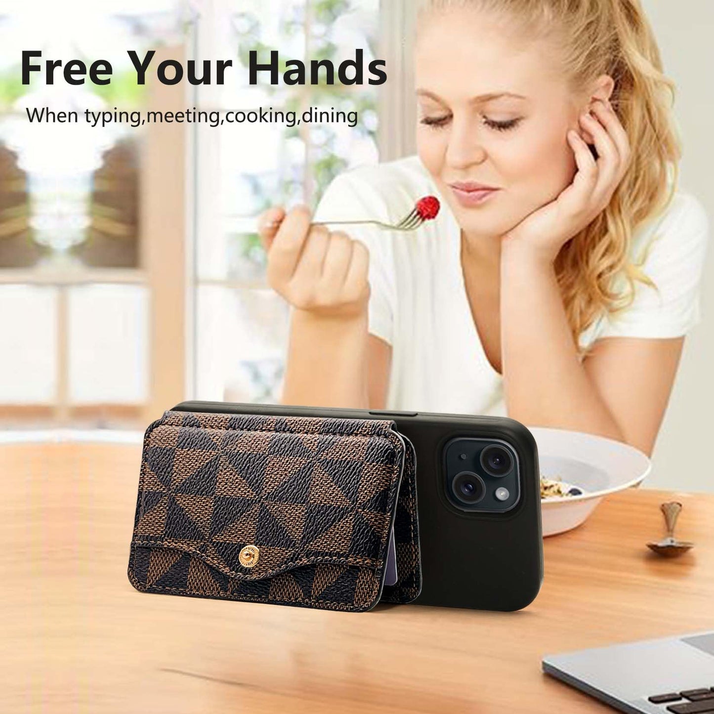 M-Plateau Card Holder for Phone, Stick On Phone Wallet With 3M Adhesive (Brown and Black)