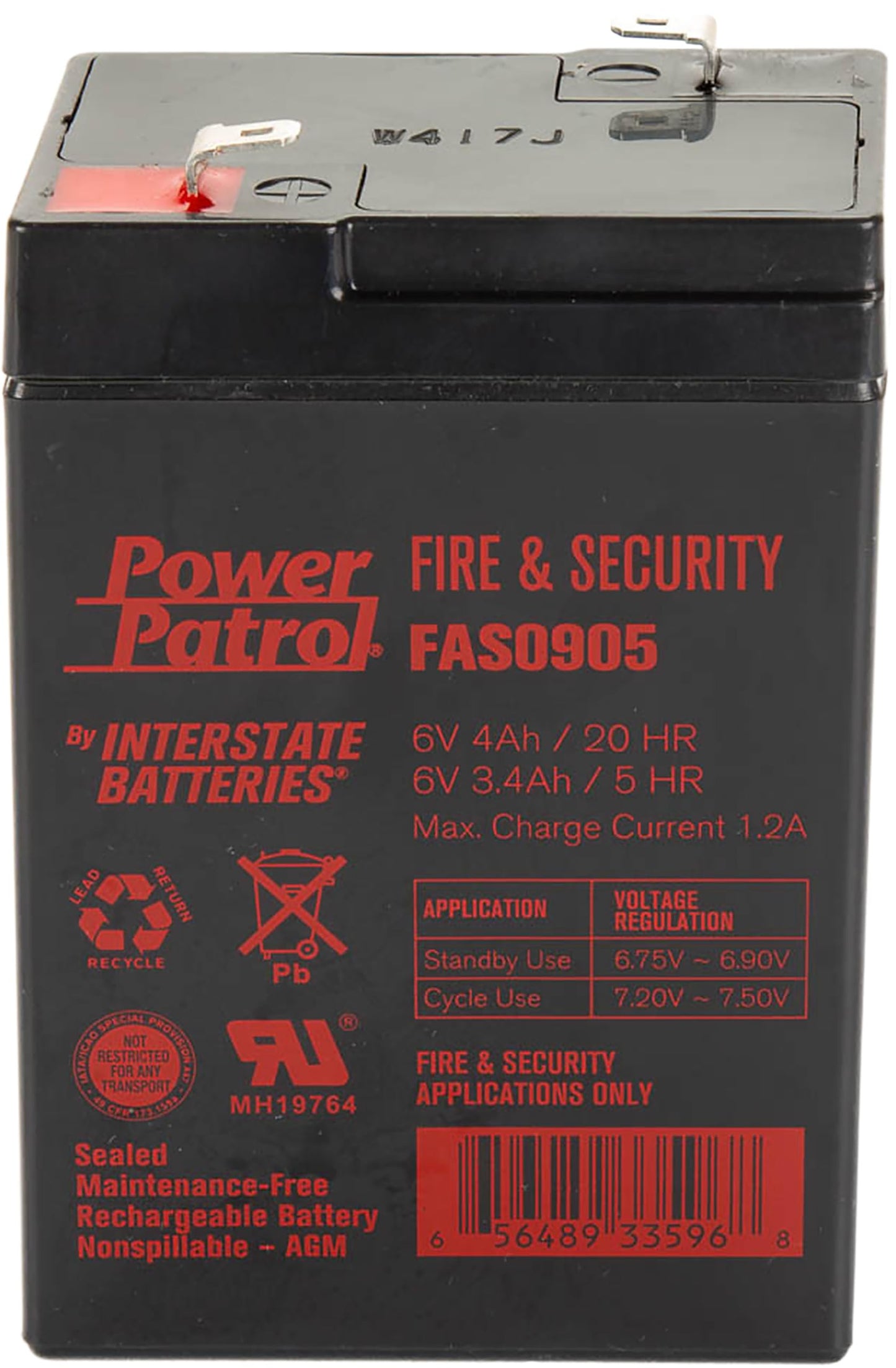 Interstate Batteries 6V 4Ah Fire & Security Battery (F1 Terminal) SLA AGM VRLA Power Patrol Rechargeable Replacement for Fire Alarms, Security…