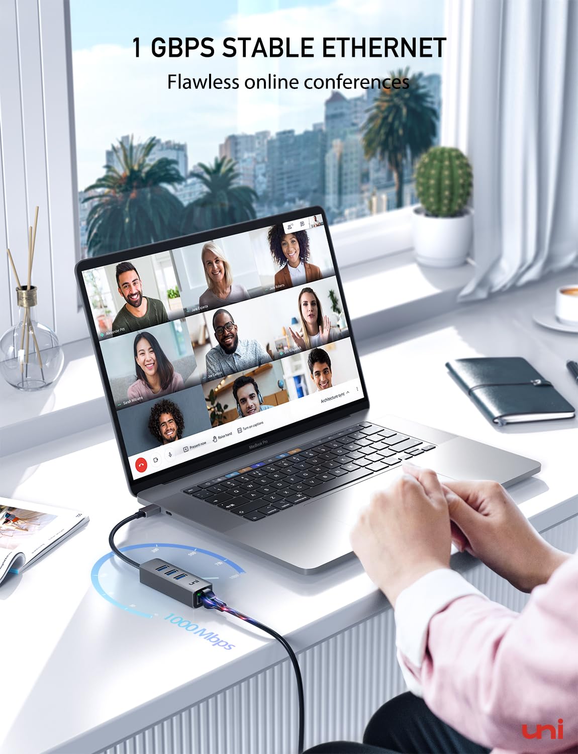 uni USB-C to Ethernet Adapter, USB C HUB Ethernet 1Gbps with USB 3.0 4IN1, [Thunderbolt 4/3 Compatible] USB C to Network Adapter for MacBook Pro/Air