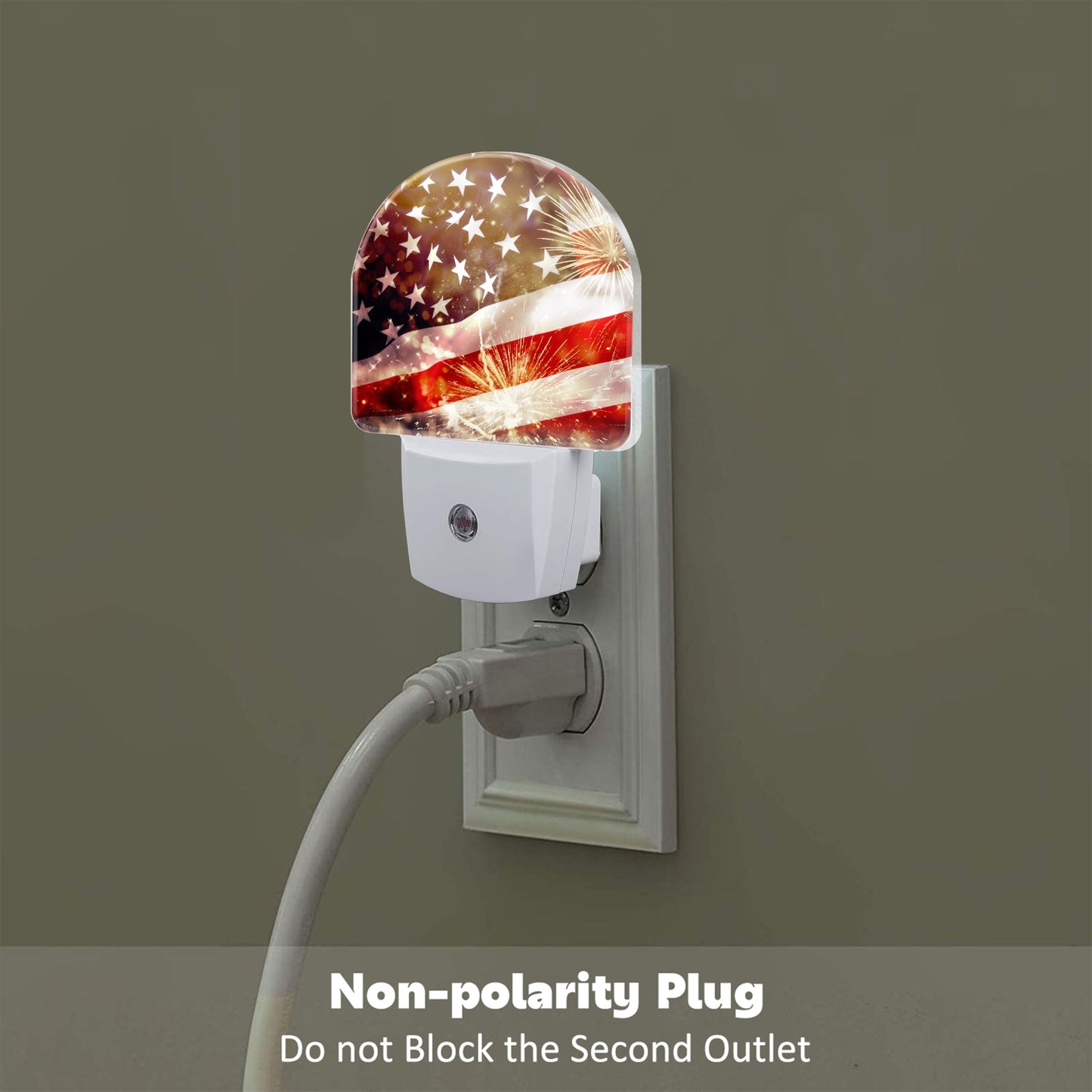 sndheke America Flag with Fireworks Night Light Plug into Wall,Vintage The USA Flag Patriotic Dusk to Dawn Night Light,0.5w Energy Saving Sleep