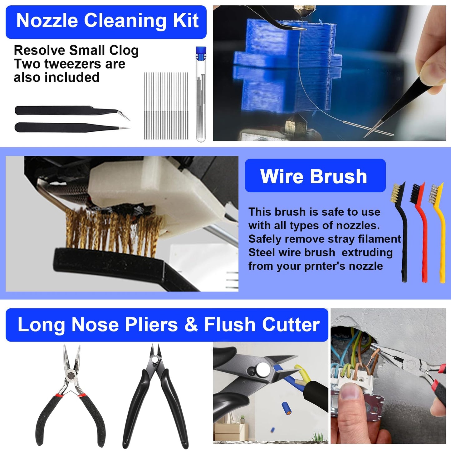 112 PCS 3D Printing Tool Kit, 3D Printer Accessories with Nozzle Cleaning Kit, Deburring Tool, Digital Caliper, Pliers, Wrench Set, Cutting Mat, Tool