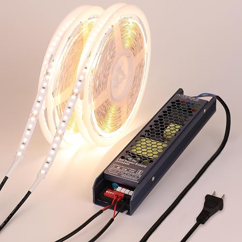 BENLUN 24V LED Strip Light Kit 65.6ft (2 Rolls of 32.8ft), 4000K Natural White Cuttable LED Tape Lights, SMD 2835 300W with Power Supply for Bedroom