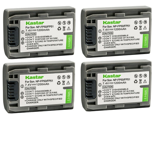 Kastar 4-Pack NP-FP50 / NP-FP51 Battery Replacement for Sony DCR-HC21, DCR-HC22, DCR-HC23, DCR-HC24, DCR-HC26, DCR-HC28, DCR-HC30, DCR-HC32, DCR-HC33