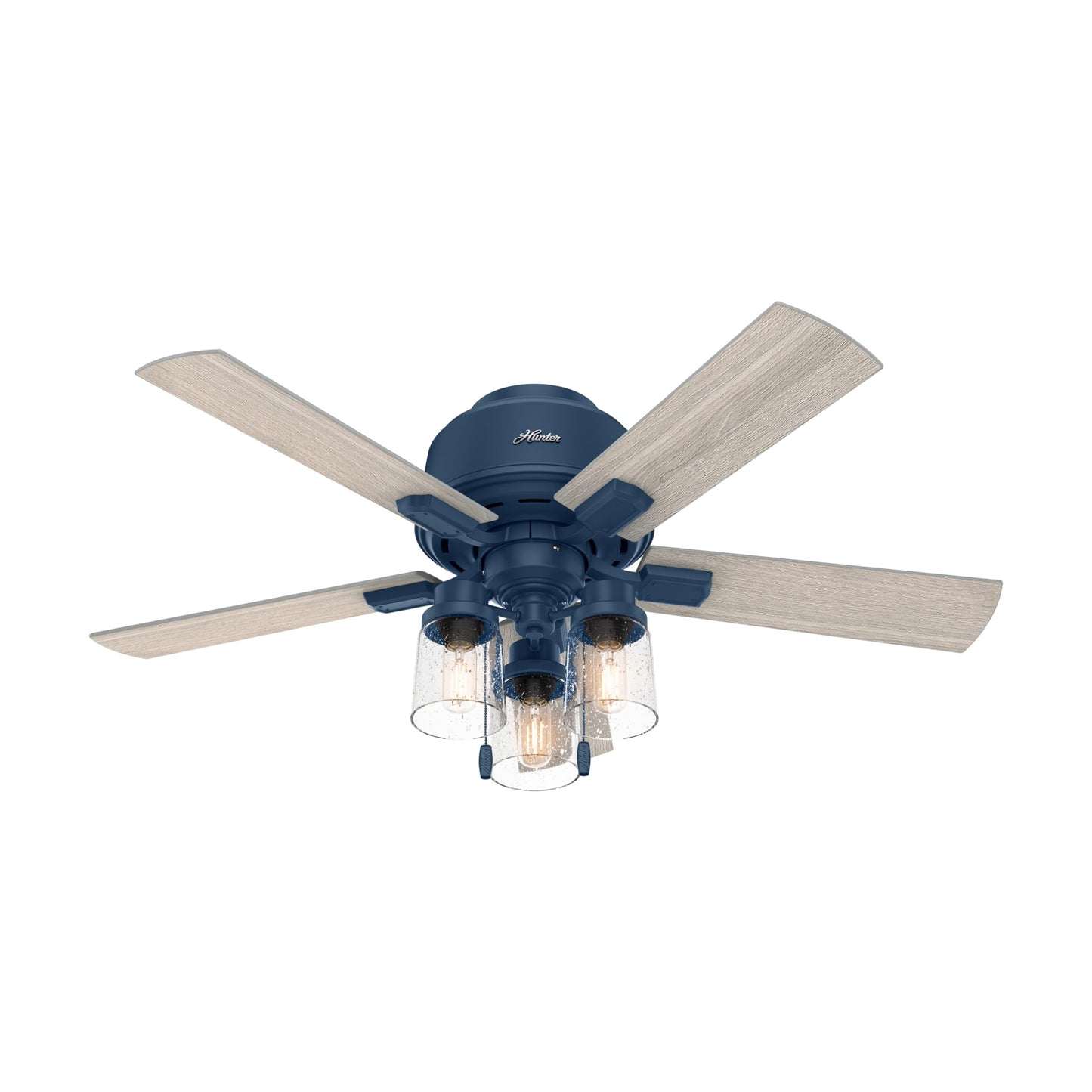 Hunter Fan 44 Inch Low Profile Indigo Blue Indoor Ceiling fan with Light and Pull Chain for Small Rooms, Kids Room, Bathroom, Kitchen, Garage