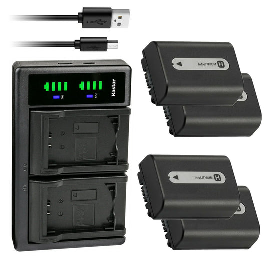 Kastar 4-Pack NP-FH50 Battery and LTD2 USB Charger Replacement for Sony DCR-SR36, DCR-SR37, DCR-SR38, DCR-SR40, DCR-SR42, DCR-SR45, DCR-SR46