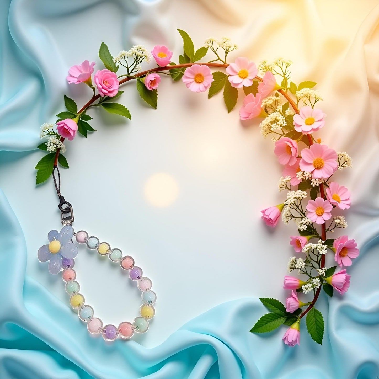 aoukoslt Color Mobile Phone Strap Beaded Flower Bracelet Creative Hanging Rope Keychain Mobile Lanyard Beaded Flower Anti-Lost Phone Case Lanyard Girl