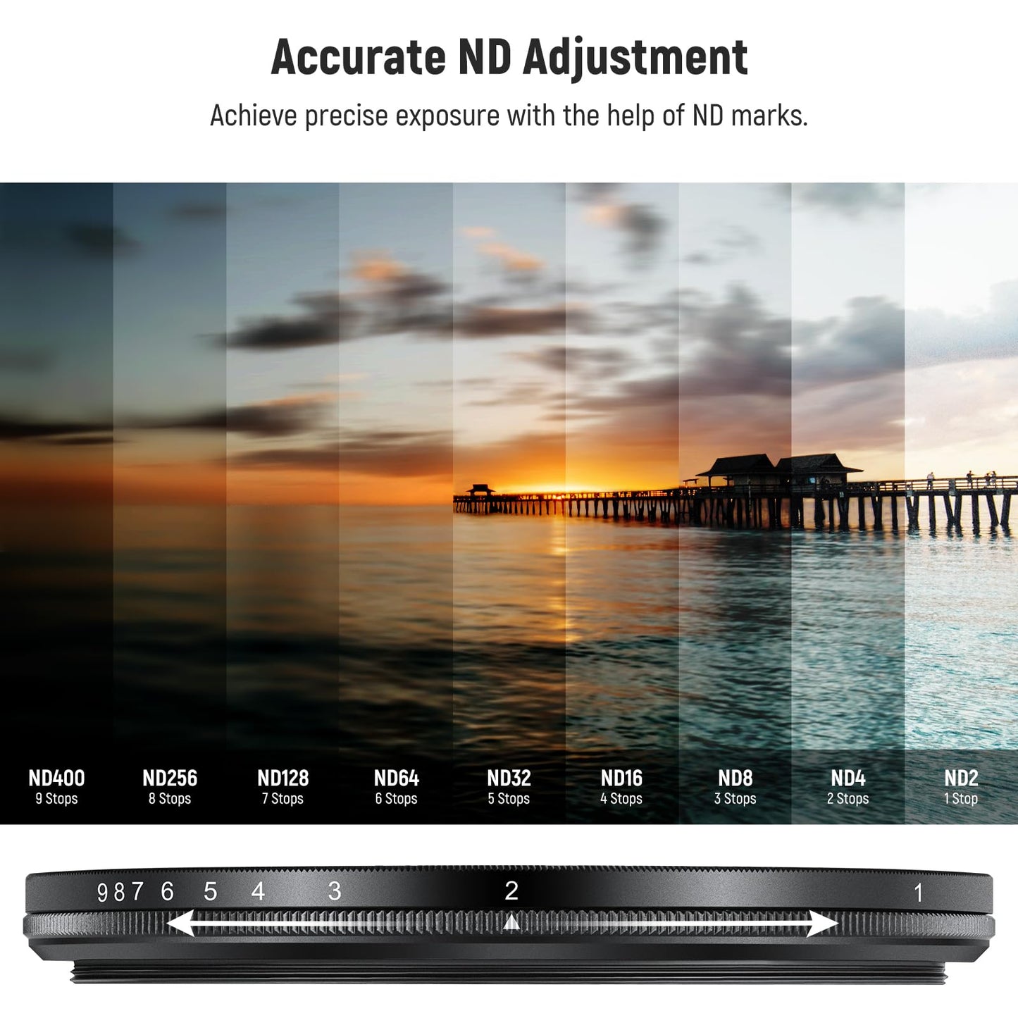 NEEWER 49mm ND2-400 (1-9 Stops) Variable ND Filter with Lens Cap, Lanyard, Cleaning Cloth, Precise Neutral Density Adjustment, Fingerprint & Scratch