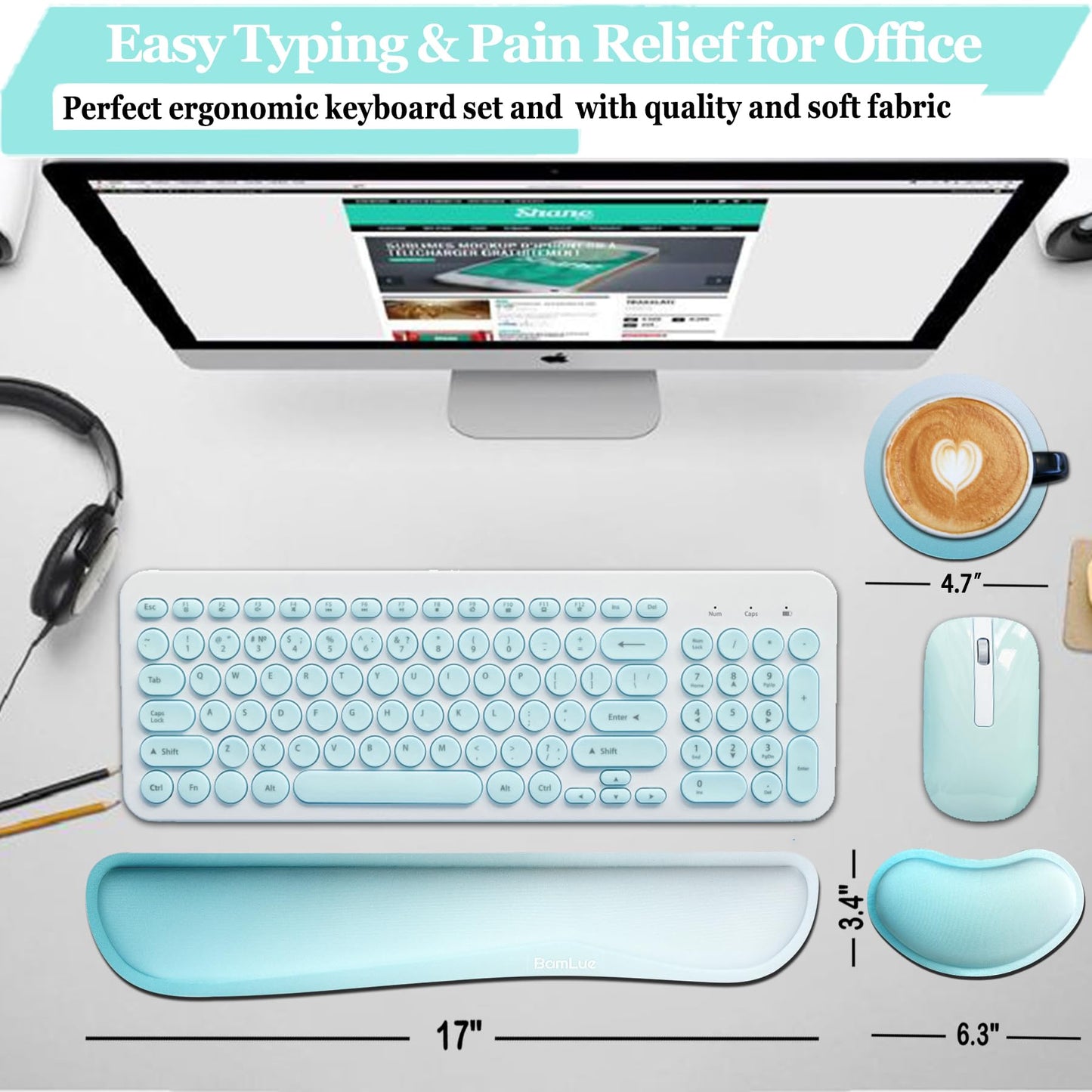 BamLue Upgrade Silky and Superfine Fabric Keyboard Wrist Rest, Gel Mouse Wrist Pillow Pad Set for Easy Typing & Pain Relief for Laptop, Office & Home