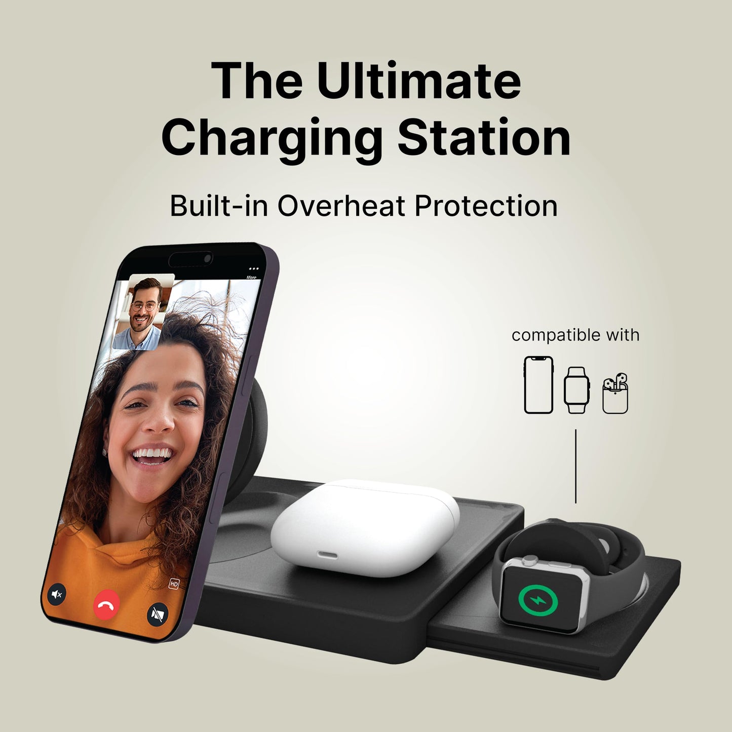 3 in 1 Foldable Fast Magnetic Wireless Charging Station, AllCharge Max by It’s Just Smart, Travel Charger for iPhone 15 14 13 12 11 Pro Max, Apple