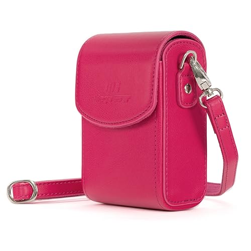 MegaGear Leather Camera Case with Strap compatible with Canon PowerShot G7 X Mark III, G7 X Mark II, G7 X - MG1255, Hot Pink