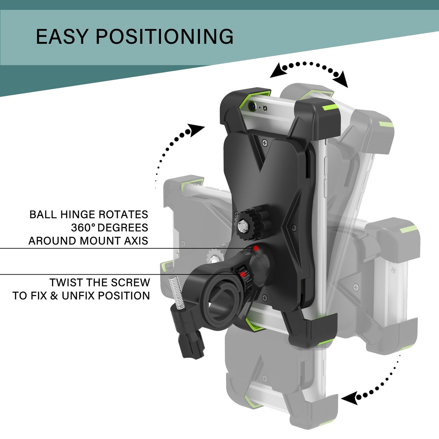 ARTIX Bicycle Mount Phone Holder for Bike, Cradle Stand Features 360 Rotation Capability and Universal Clamp for iPhone/Android/Samsung/Nexus (Green)