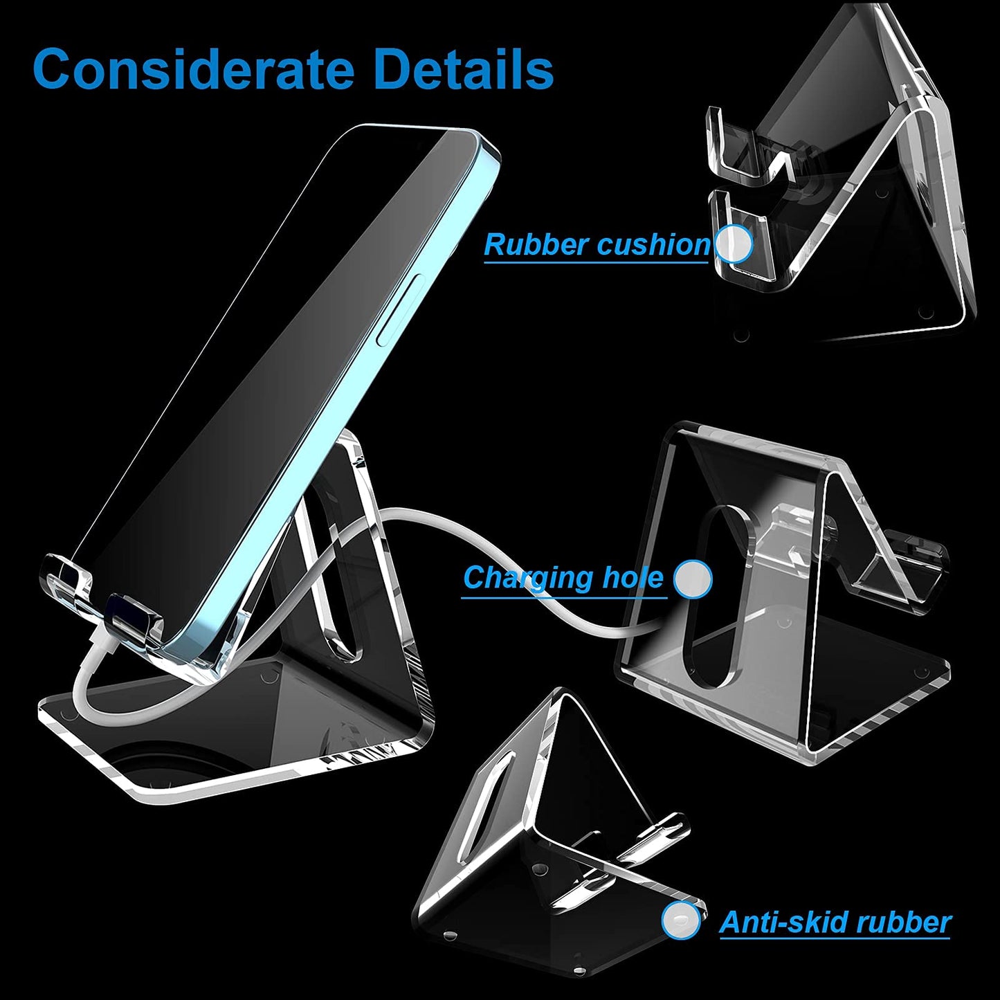 Crpich Acrylic Cell Phone Stand, Portable Clear Phone Stand for Desk, Compatible with Phone16 15 14 13 Pro Max Mini 12 11 Plus SE, Switch, Android