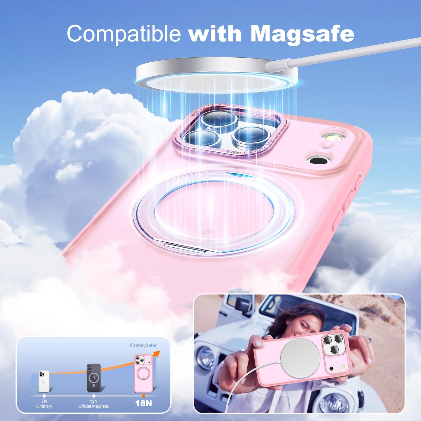 Zalinbo for iPhone 17 Pro Case with 360° Rotatable Magnetic Ring Stand Compatible with Mag-Safe Military Protection Matte Translucent Phone Case