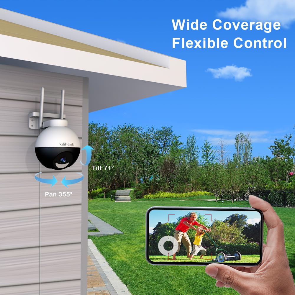 Vyze-Link Security Camera Outdoor with Auto Tracking, 360° PTZ Wireless WiFi Plug-in Camera with Starlight Night Vision,2K Home Surveillance Camera