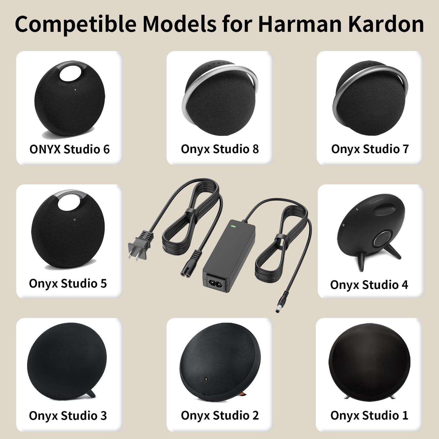 for Harman Kardon Charger Onyx Studio 8 7 6 5 4 3 2 1 Wireless Bluetooth Speaker Replacement Harmon Kardon Charger 19V AC Power Cord Supply【10 FT】…