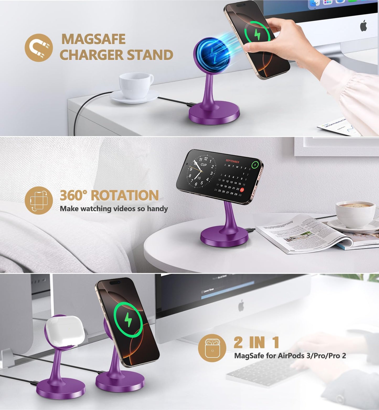 TXXTOL Magnetic Wireless Charger iPhone Stand, 15W Fast Mag-Safe Charger iPhone 17/17 Air/17 Pro/17 Pro Max 16/15/14/13/12 Series Magnet Wireless