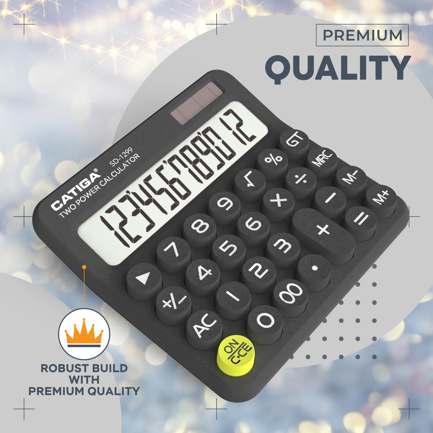 CATIGA Mechanical Switch Calculator with Solar and Battery Dual Power, 12-Digit Large LCD Display, Aesthetic and Cute Desktop Calculator with Big
