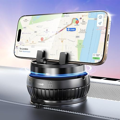 pop-tech Car Suction Dashboard Phone Holder:?360° Rotating & 30° Adjustable? Vacuum Suction Cup Cell Phone Mount with Anti-Slip Spring Snap, Vehicle