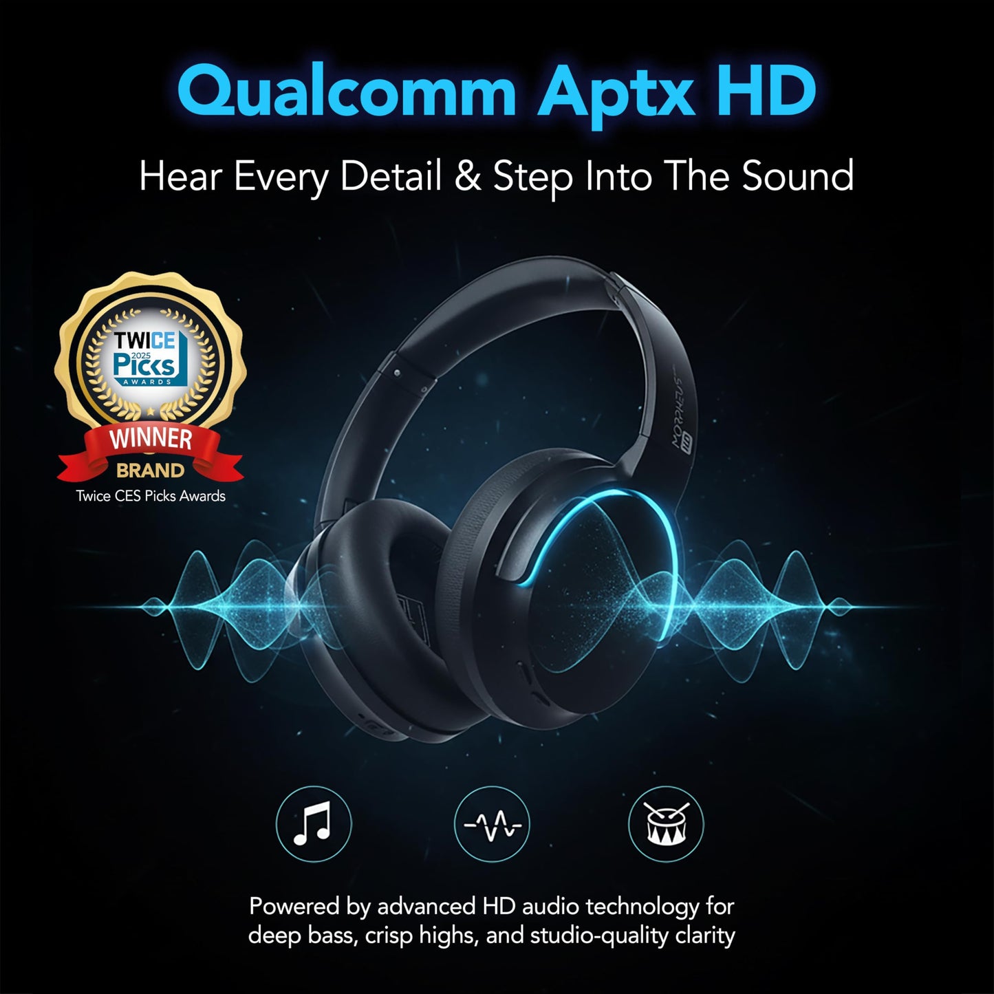 Morpheus 360 Synergy HD Bluetooth Headphones Wireless, Qualcomm aptX HD, CES 2025 Twice Picks Award Creators, Over-Ear Noise Cancelling Headphones