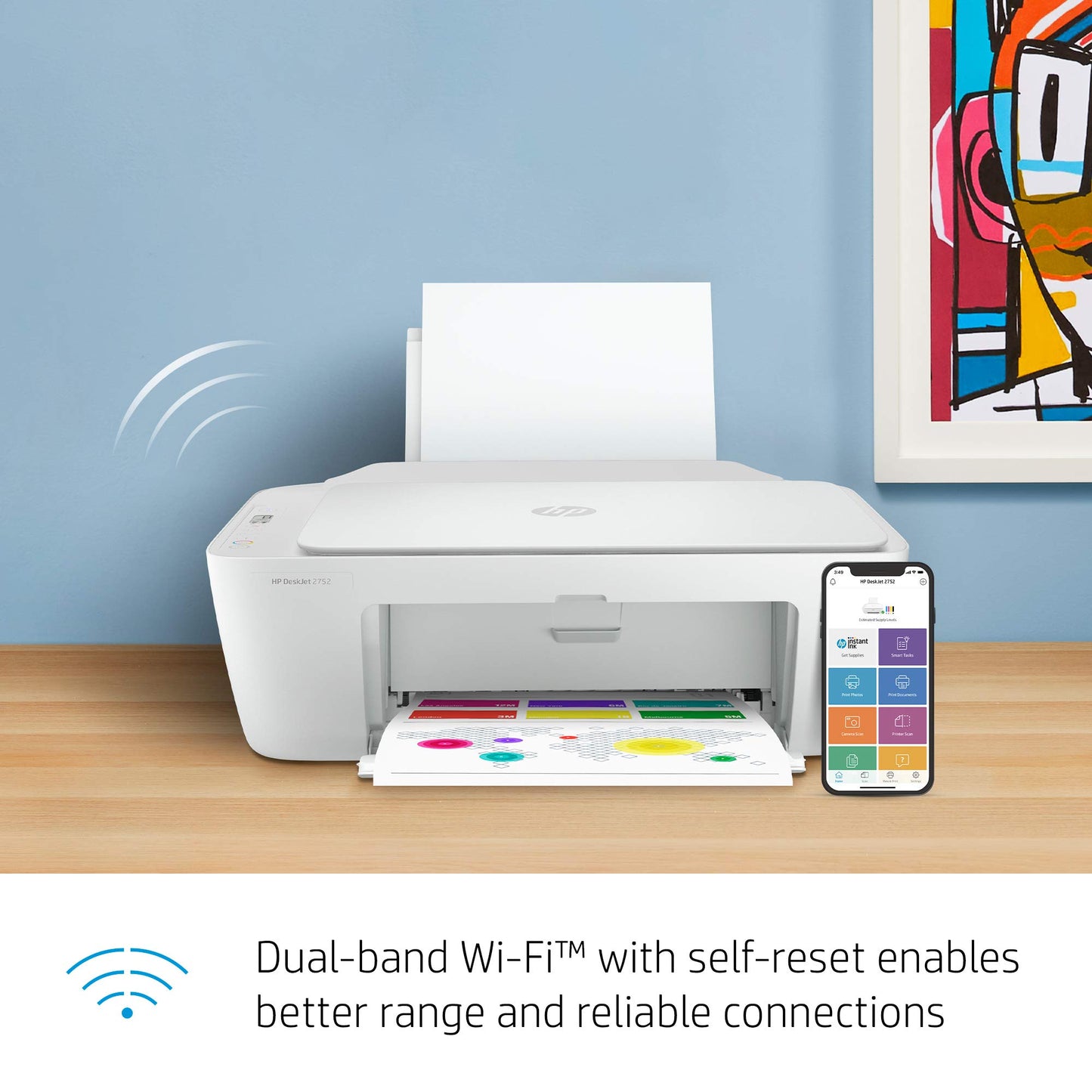 HP DeskJet 2752 All-in-One Color Inkjet Printer Scanner and Copy with Mobile Printing, Wireless Printers for Home and Office, Instant Ink Ready