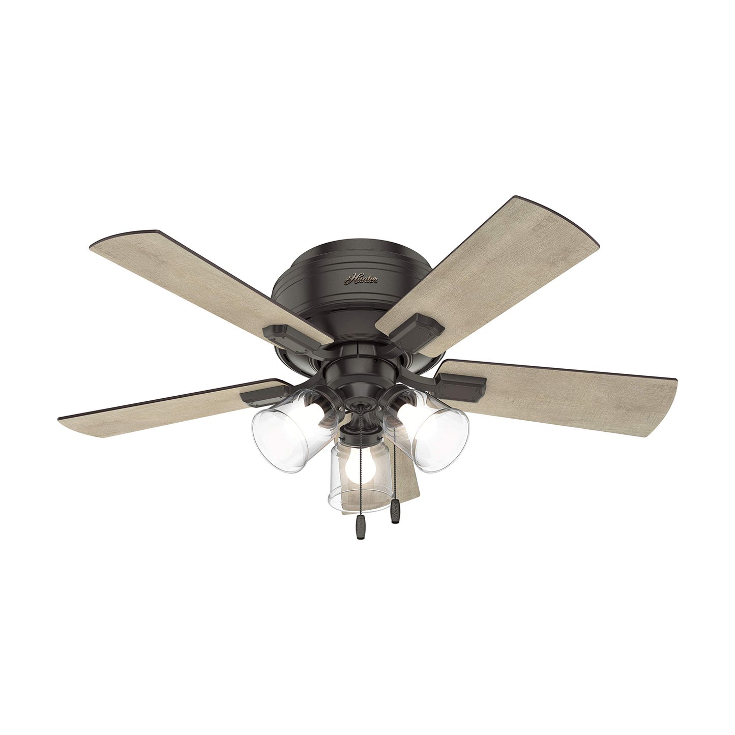 Hunter Fan 42 inch Noble Bronze Low Profile Indoor Ceiling fan with Clear Rippled Glass Light Kit and LED Bulbs (Renewed)