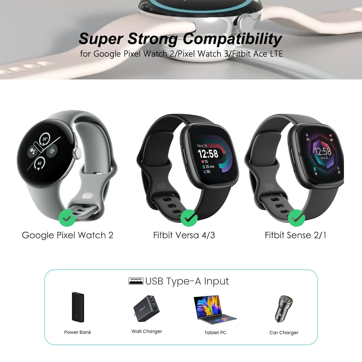 Wall Fast Charger for Google Pixel Watch 2 & 3 USB-C Fast Charging Cable Cord- Works with Pixel Watch 3 & 2