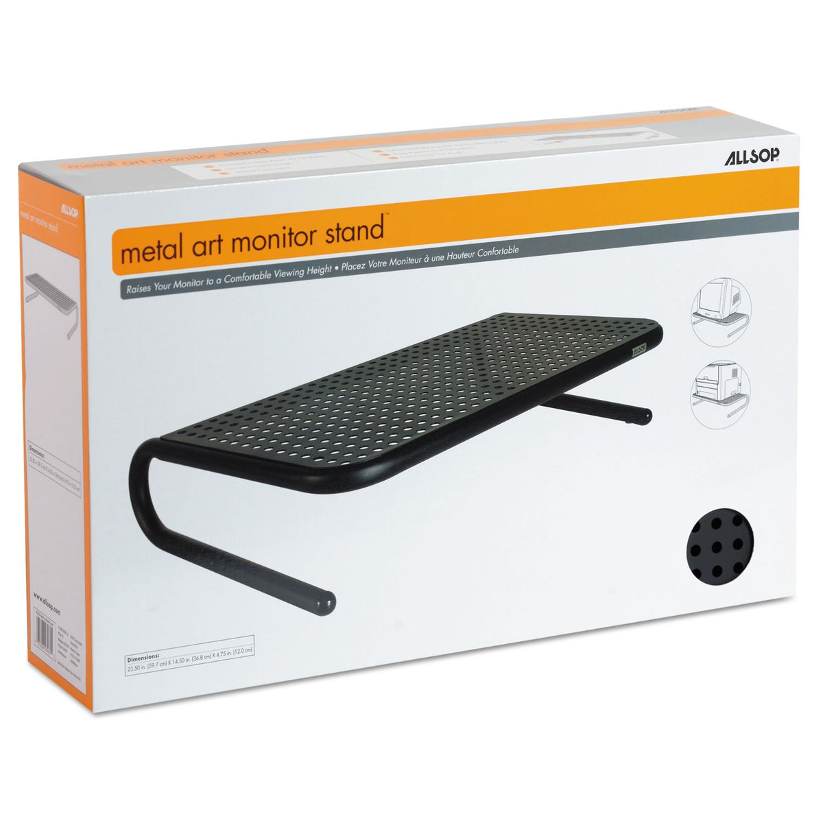 Allsop Large Metal Art Monitor Stand, 18-Inch Wide Platform Holds 50 lbs with Keyboard Storage Space - Black (30336)