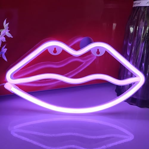 JYWJ Lip Neon Sign,USB or 3-AA Battery Powered Neon Light,LED Table Decoration,Bedroom Wall Decoration,Birthday Gift,Wedding Supplies Business Gift