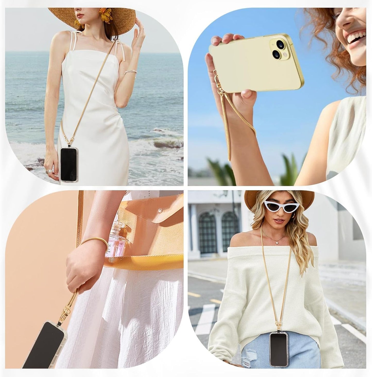 TiMOVO Phone Chain Crossbody, Universal Phone Lanyard with 1× Metal Strap, 1× Wrist Strap, 2× Pads, Crossbody Chain Compatible with Most Smartphones