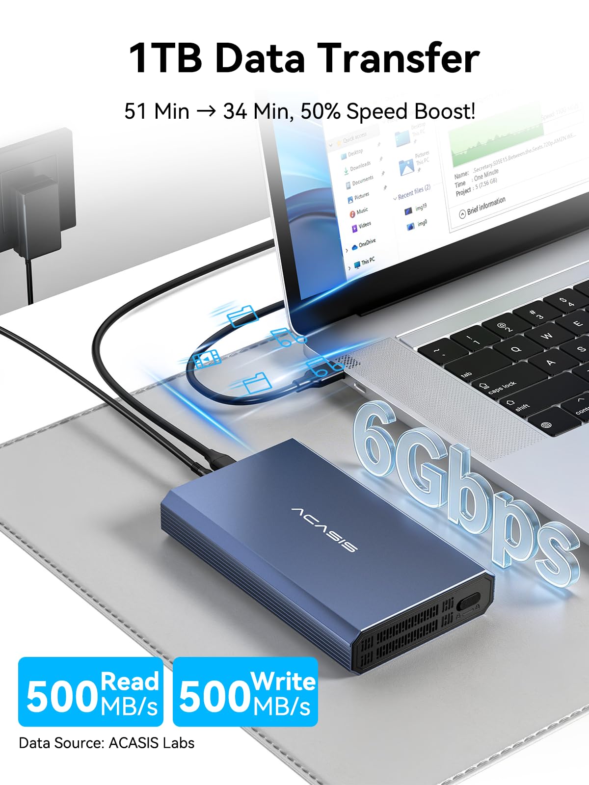 ACASIS 6Gbps Hard Drive Enclosure for 3.5/2.5 Inch SATA SSD HDD Aluminum USB C HDD Enclosure Up to 30TB, 3.5 Hard Drive Enclosure Compatible