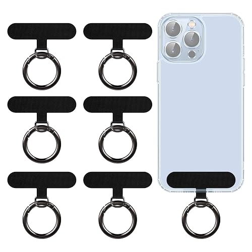 Lousrnman Universal Phone Tether Tab, 6 PCS Cell Phone Lanyard Tether with Metal Finger Spring Rings, Phone Strap Patch Replacement Part for All Full
