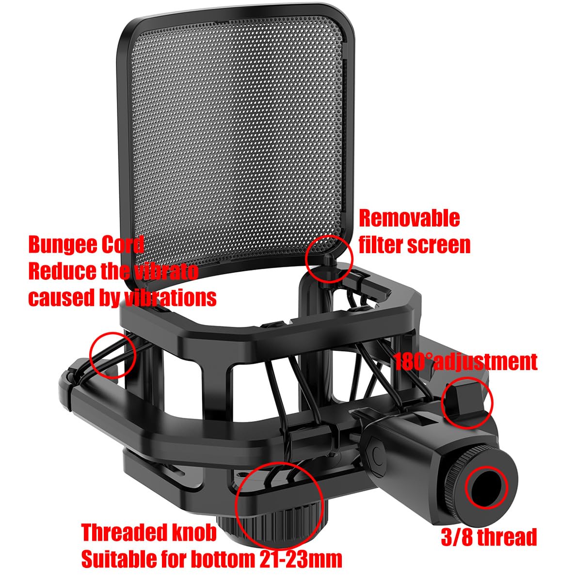 Microphone shock mount with Filter Screen Compatible with Lewitt RAY LCT-240 Pro LCT 440 Pure LCT 441 FLEX AKG C series Protruding Stems (d?23 mm)