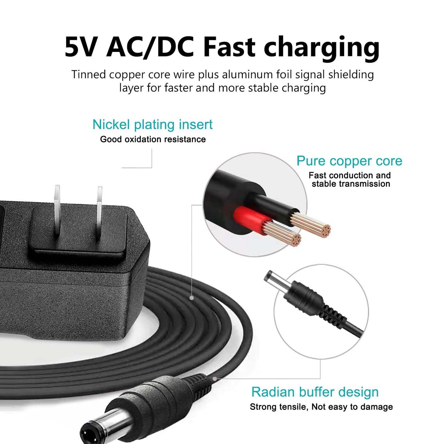 5V AC Power Cord Adapter Charger Compatible for Philips, Skylight, HP, Aluratek, BSIMB Smart Digital Picture Frame Cameras Power Supply Cable (Not…