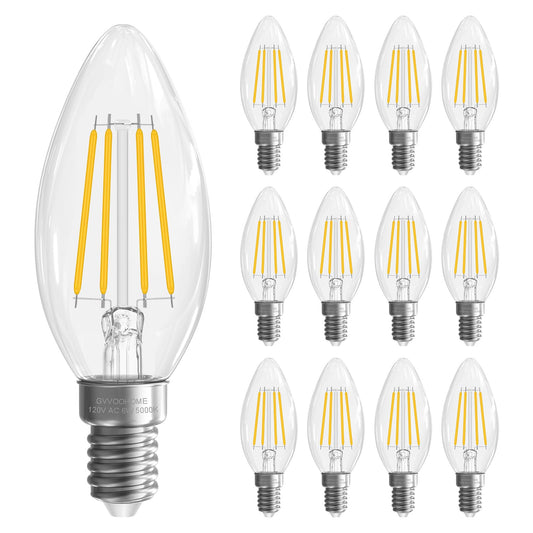 E12 Light bulbs 60 watt Equivalent, Dimmable LED Candelabra Bulb, 12 Pack