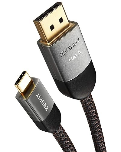Zeskit Maya Bi-Directional 32.4Gbps USB-C to Displayport DP1.4 Cable Certified 8K60 5K60 4K120 1440P240, 6ft