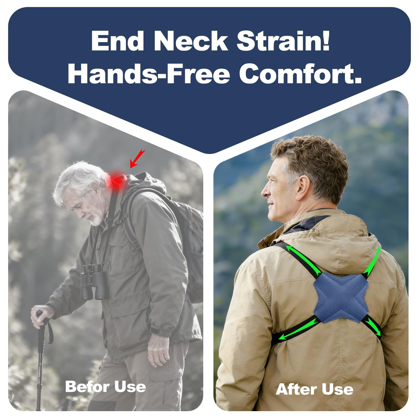 HTtoy Binocular Harness Strap, New Double-Sided Leather X-shaped Design Adjustable for Hunting, Hiking & Birding, Binocular Harness Fits for Carrying
