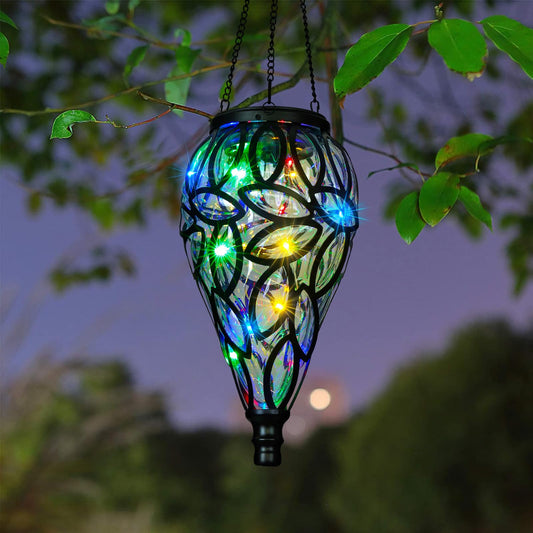 SUNNYPARK Outdoor Plastic Solar Hanging Lantern, 15 Multi Color LEDs Twinkle Effect Tear-Shaped Hanging Lantern Decor Garden Decorative Solar Lights