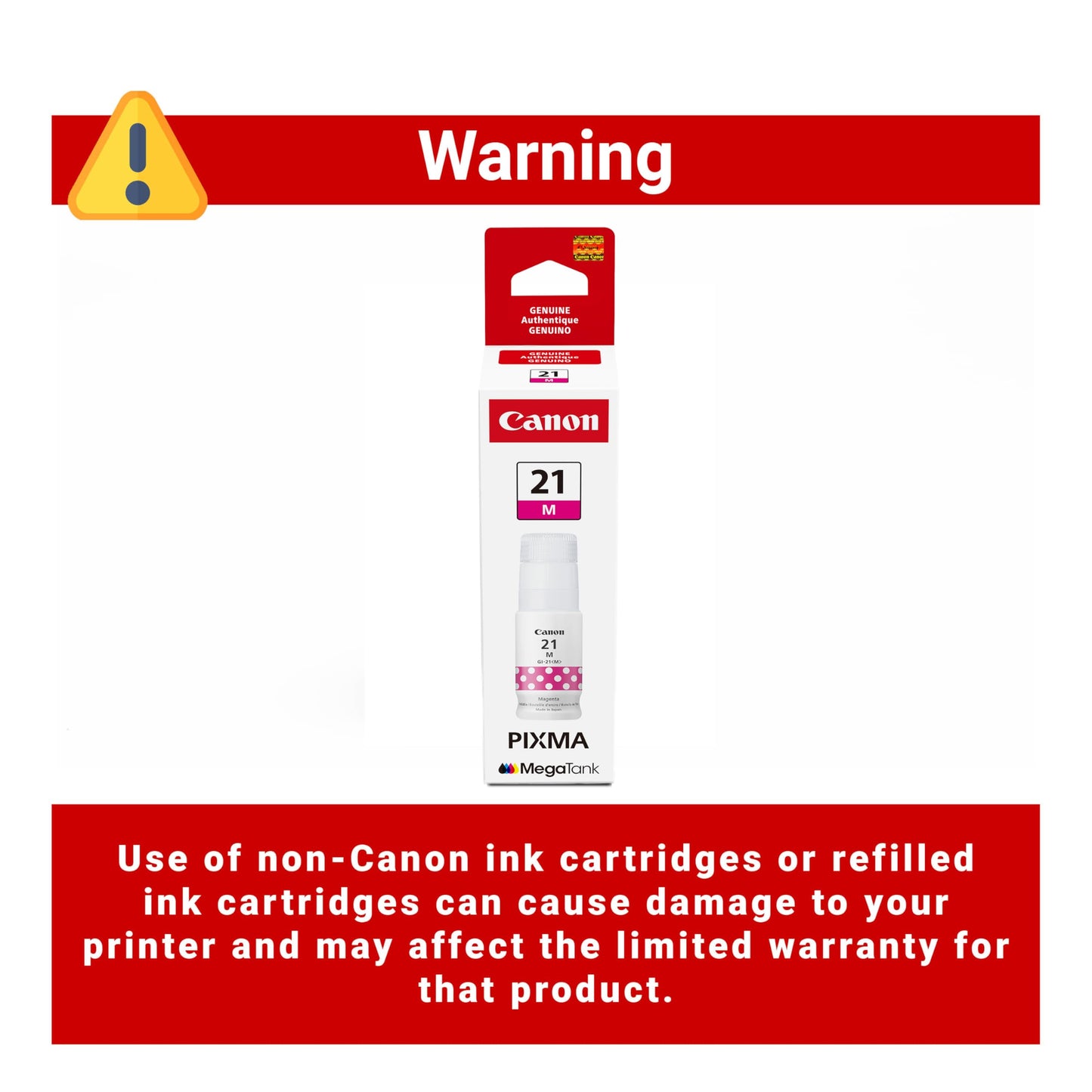 Canon GI-21 Genuine Magenta Ink Bottle, Compatible with Megatank G1220, G2260, G3260, G1230, G2270, G3270, G4270, G3290, and G4280 Printers