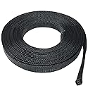 Seismic Audio - EBS1450Black- 50 Feet Black 1/4" Expandable Woven Cable Sleeve Tubing Cord Sock