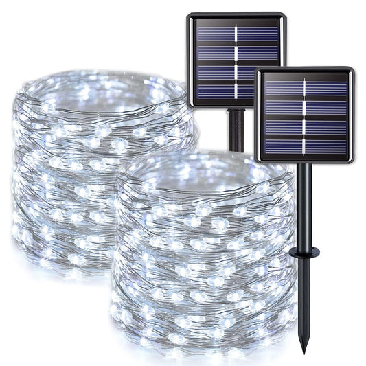JMEXSUSS 2 Pack Solar String Lights Outdoor Waterproof, Each 33FT 100 LED Solar Fairy Lights Outdoor, 8 Modes White Christmas Light for Outside Garden