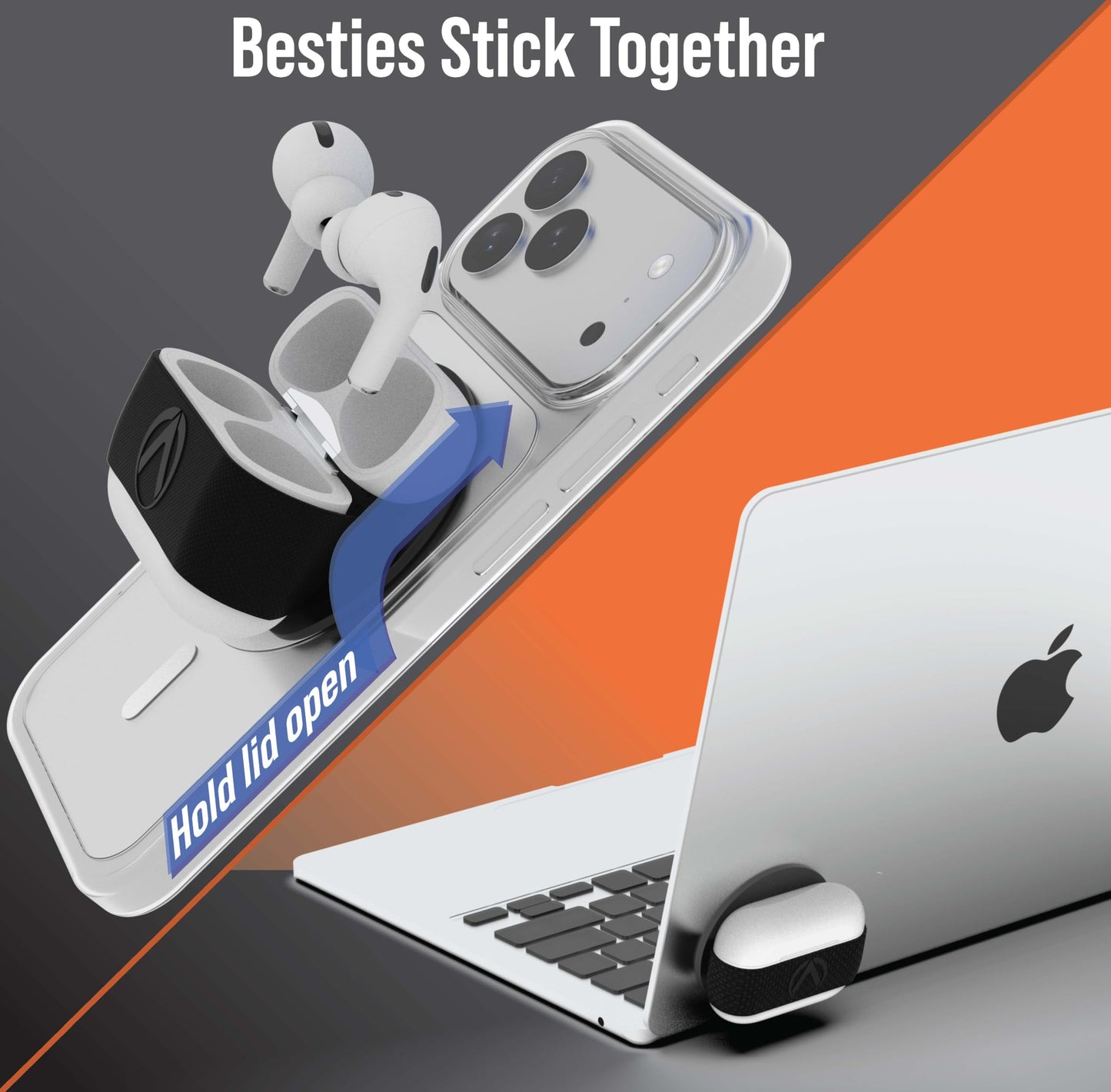 Aerpack - Earbuds Case For MagSafe and Laptop: Stick Earbuds To Phone, Laptop or Any Metal Surface, Use as Stand, Protect Earbuds Case, Accessible