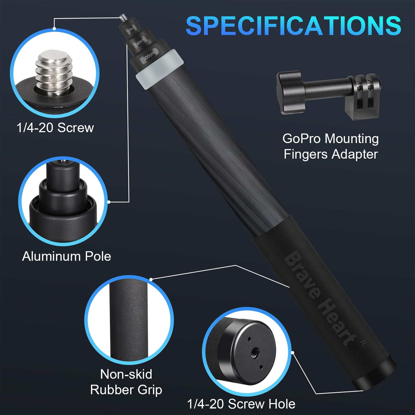 Kezhi 118inch/3.0m 9.8ft Extended Super Long Carbon Fiber Invisible Selfie Stick for Insta360 X5 Insta 360 X4 X3 ONE X2 R X GO 3S 3 2 Action for DJI